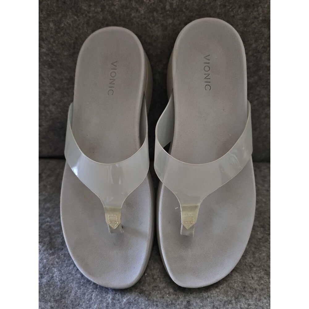Vionic Sandals Women 9.5 Luminous Gray Wedge Platform Flip Flops. Lightweight